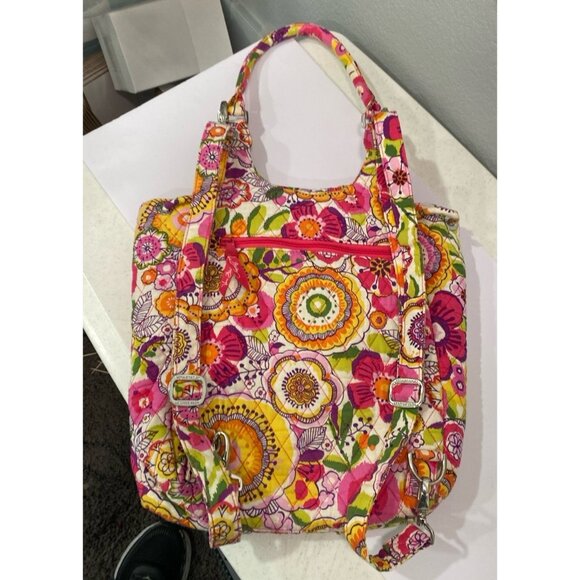 Vera Bradley Pink Purple Convertible Backpack Tote Purse -Clementine Pattern main image 9